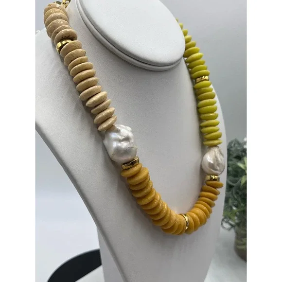Lizzie Fortunato Signed Designer Tavira Yellow Ombre Baroque Pearl Necklace - Picture 7 of 15